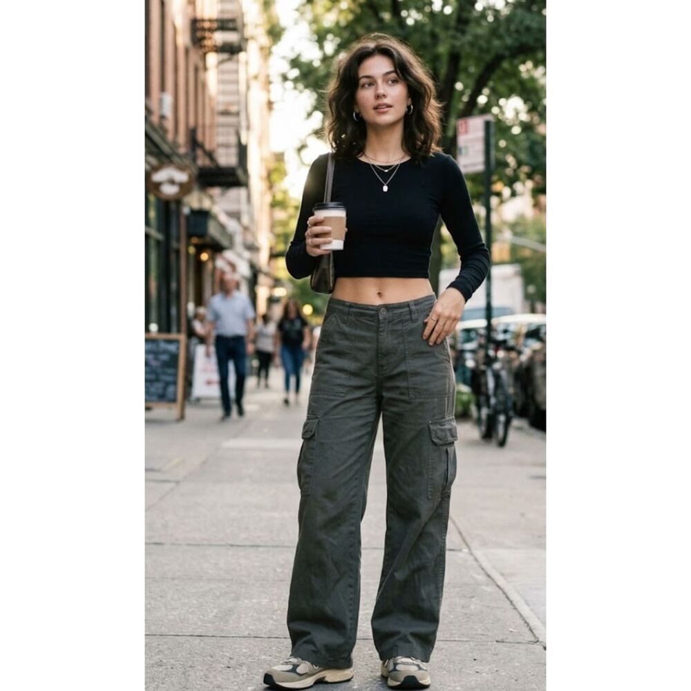 New UO Urban Outfitters Ribbed Long Sleeve Crop Top Women's Size Medium